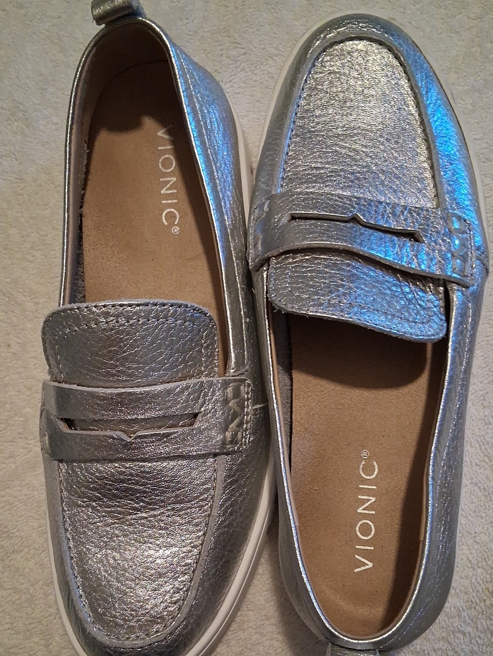 Vionic Silver Metallic Penny Loafers